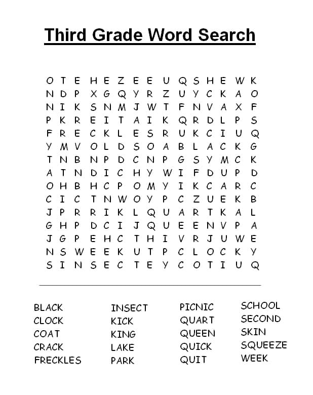 Third Grade Word Search