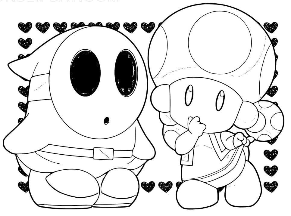 Toad and Shy Guy Mario Coloring Page - Free Printable Coloring Pages ...