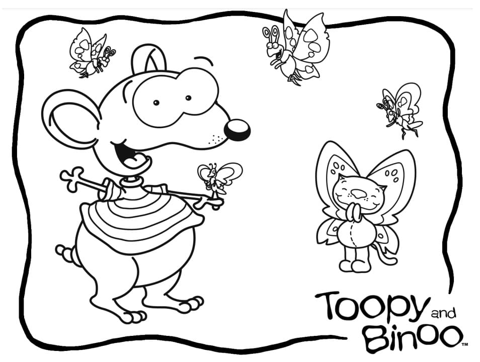 Toopy and Binoo and Butterflies coloring page