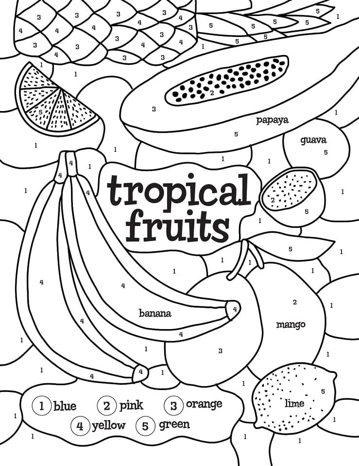 Fruits Color By Number Free Printable Coloring Pages For Kids