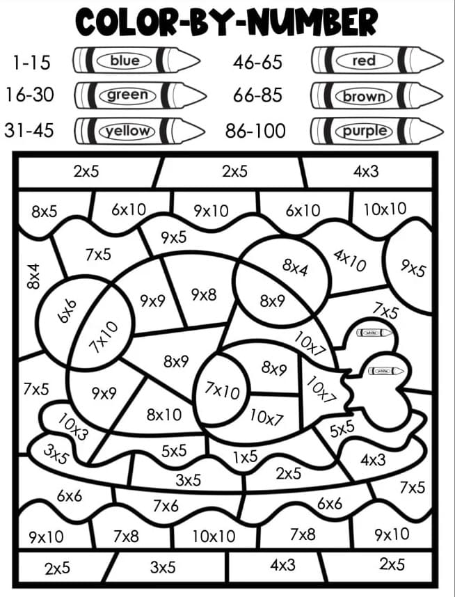 Multiplication Color by Number - Free Printable Coloring Pages for Kids