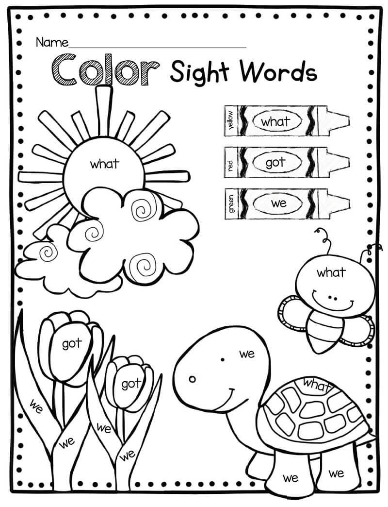 activity coloring sheets 1st grade sight word