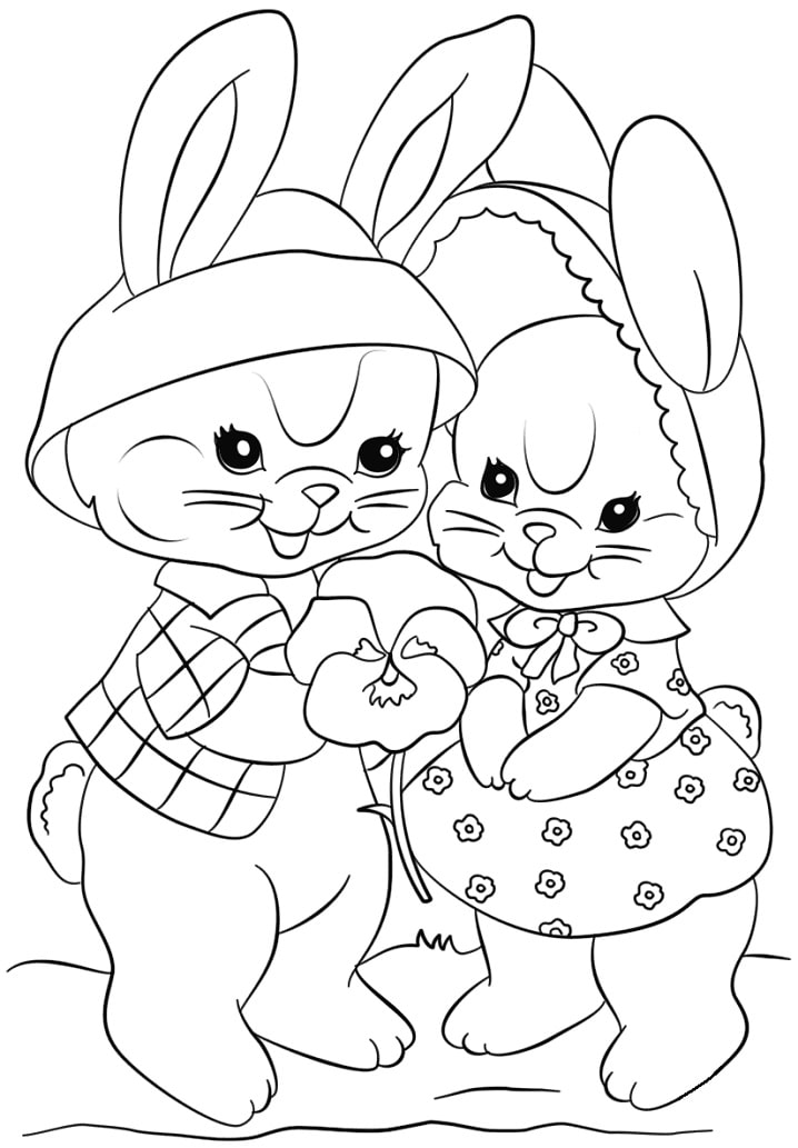 Two Easter Bunnies Coloring Page Free Printable Coloring Pages for Kids