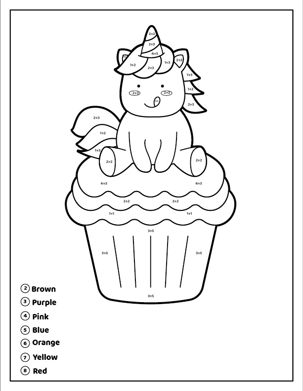 Unicorn on Cupcake Color By Number