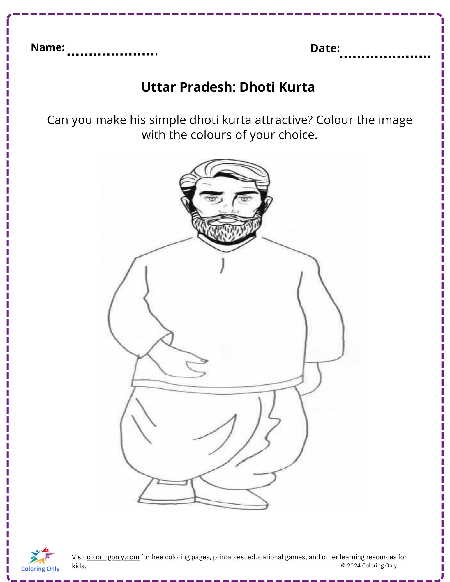 Uttar Pradesh: Dhoti Kurta free Printable Worksheet