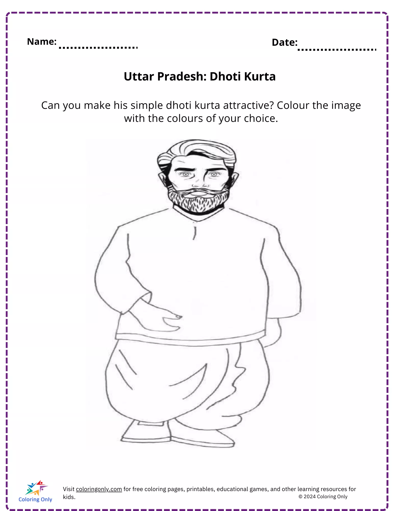 Uttar Pradesh: Dhoti Kurta free Printable Worksheet