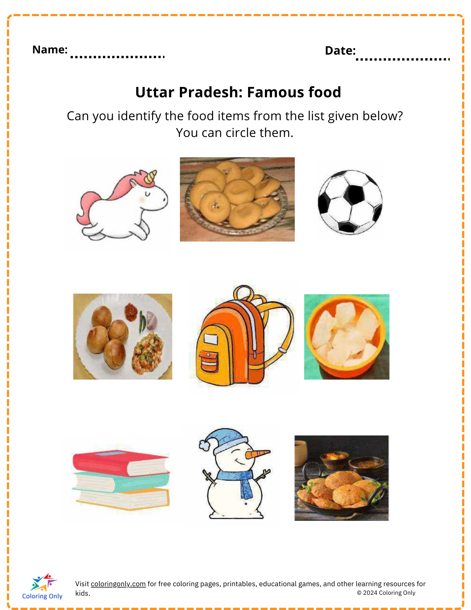 Uttar Pradesh: Famous food free Printable Worksheet