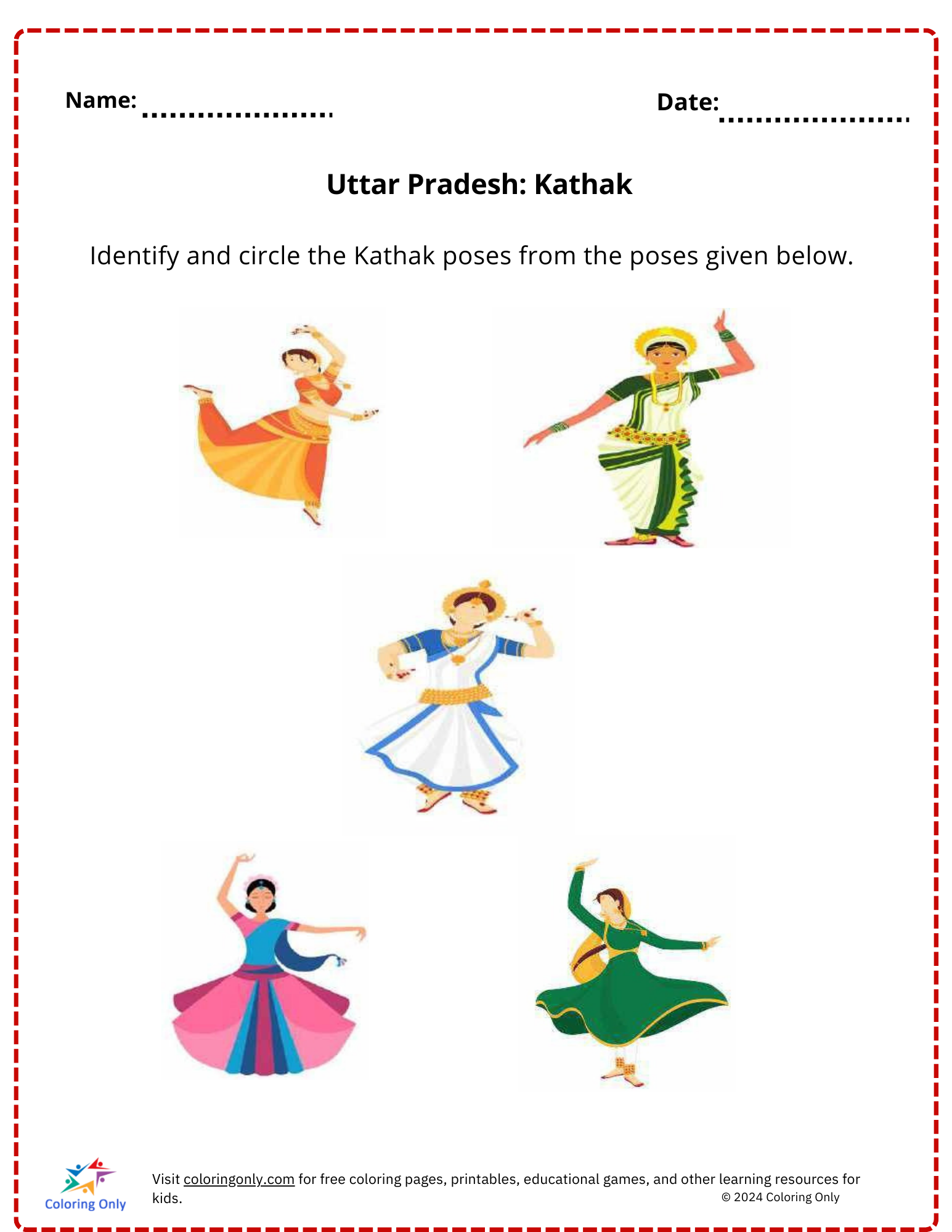 Uttar Pradesh: Kathak free Printable Worksheet