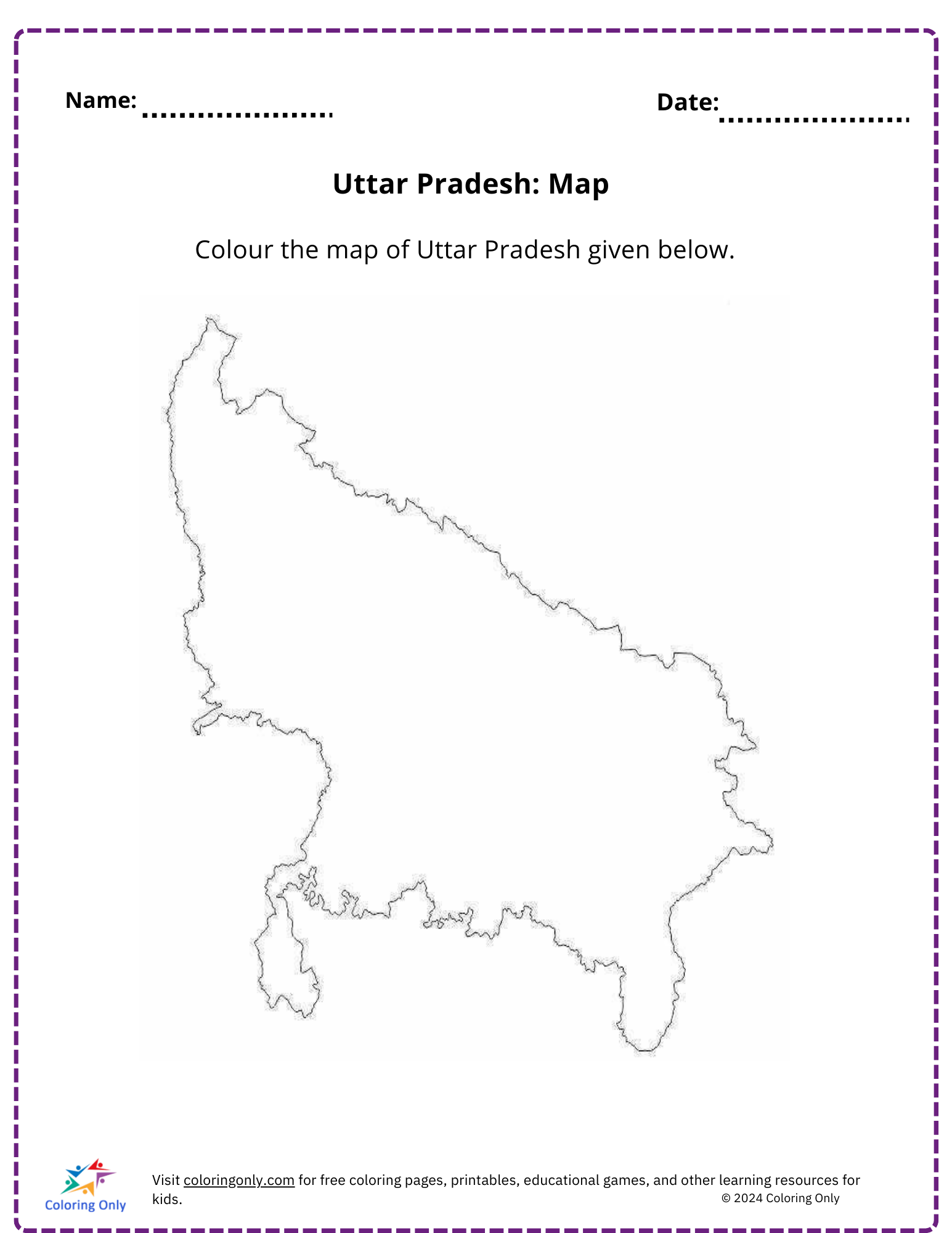 Uttar Pradesh: Map free Printable Worksheet