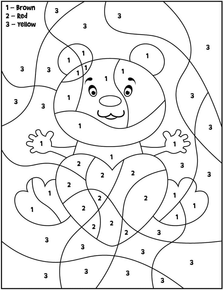 Valentine Bear Color by Number