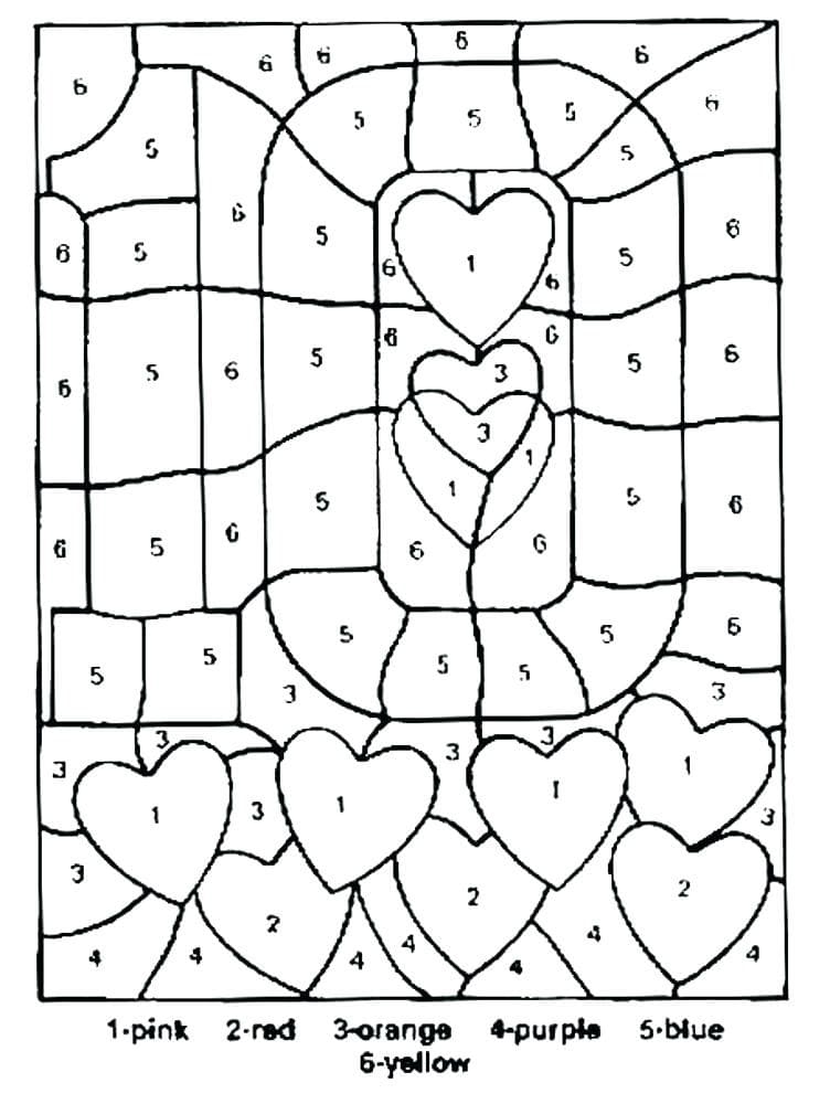 Valentine Hearts Color by Number Worksheet