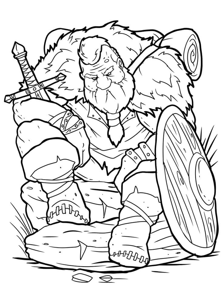 Viking with Sword and Shield Coloring Page - Free Printable Coloring