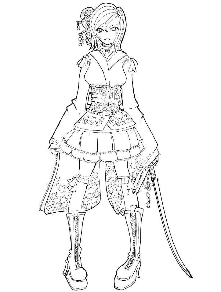 Wa Lolita Anime Girl Coloring Page - Free Printable Coloring Pages for Kids