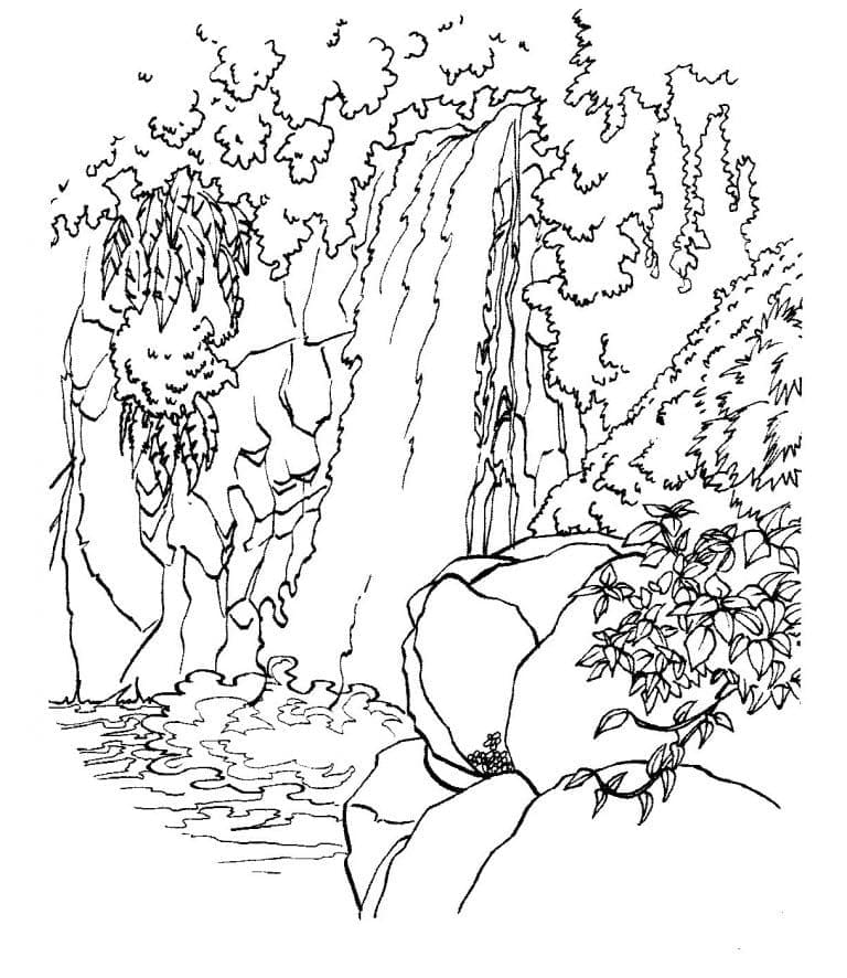 Waterfall to Print Coloring Page