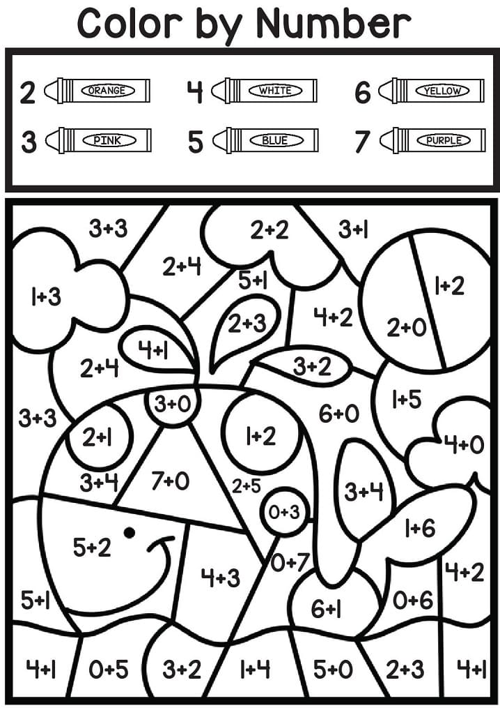 Whale Color by Number Addition