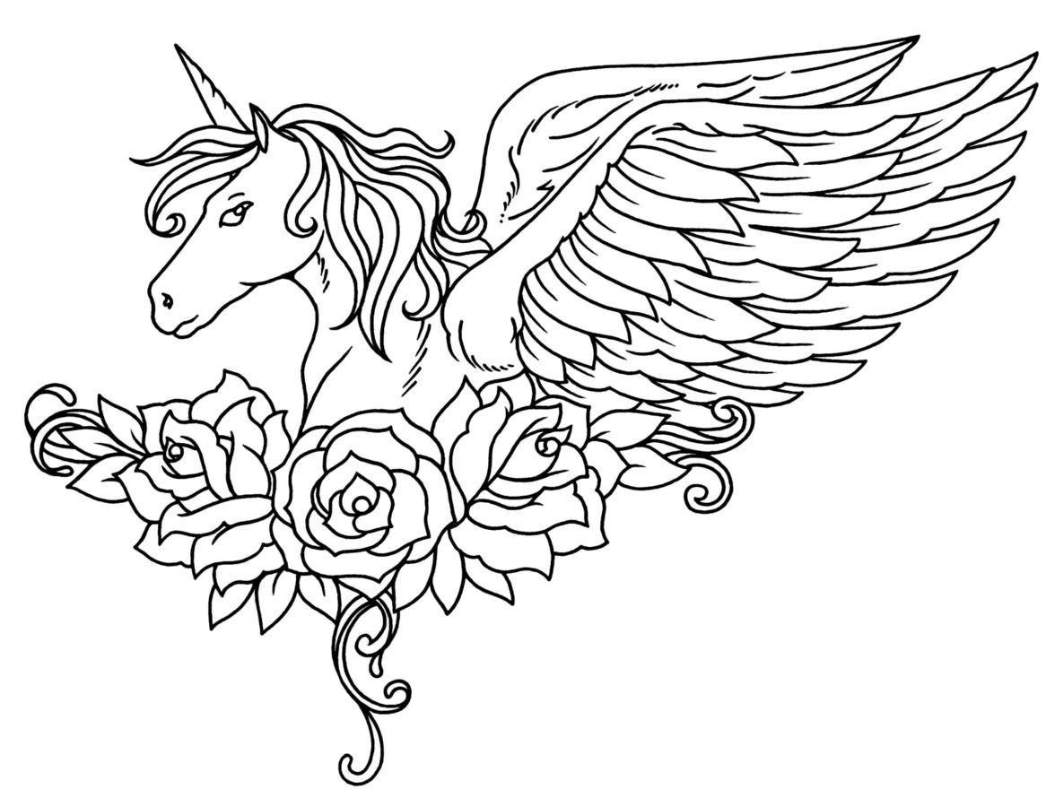 Winged Unicorn With Flowers