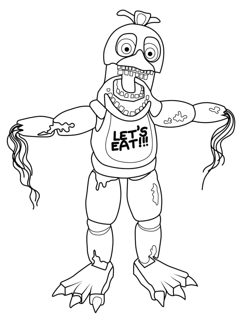 Withered Chica FNAF Coloring Page for Kids - Free Five Nights at