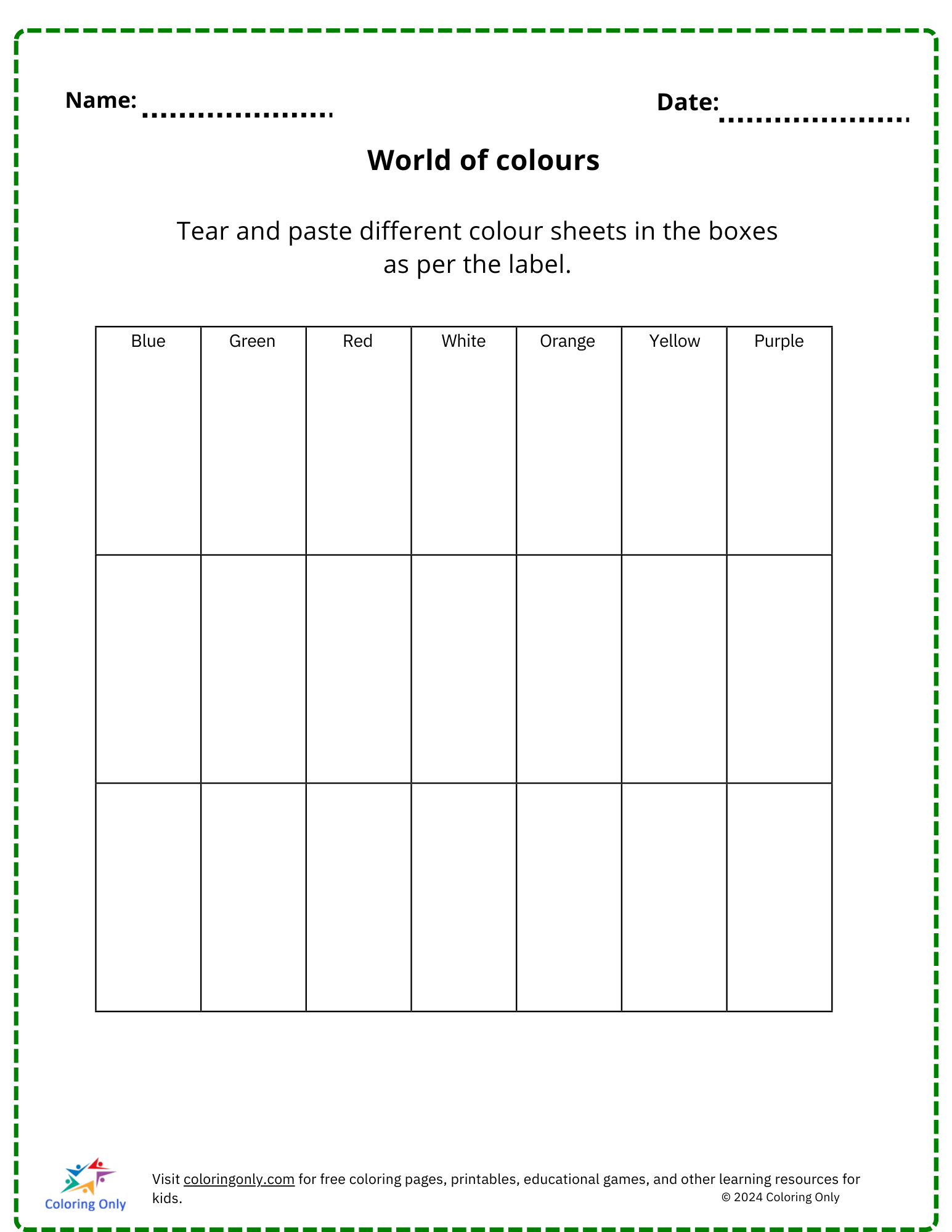 World of colours free Printable Worksheet