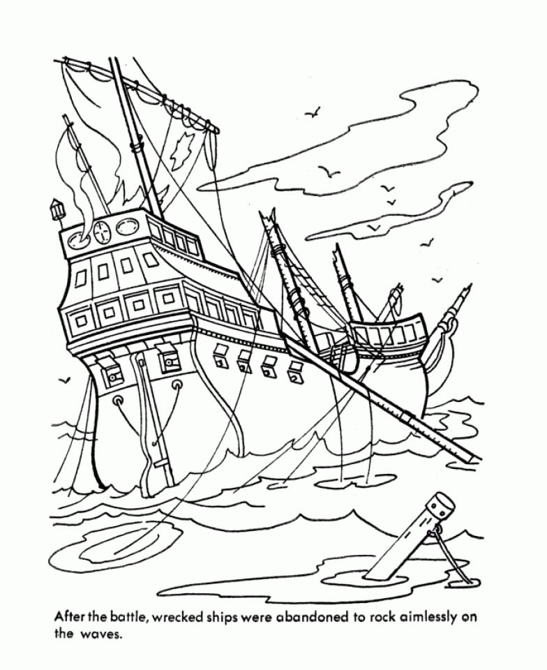 Pirate Ship with Big Cannon Coloring Page - Free Printable Coloring