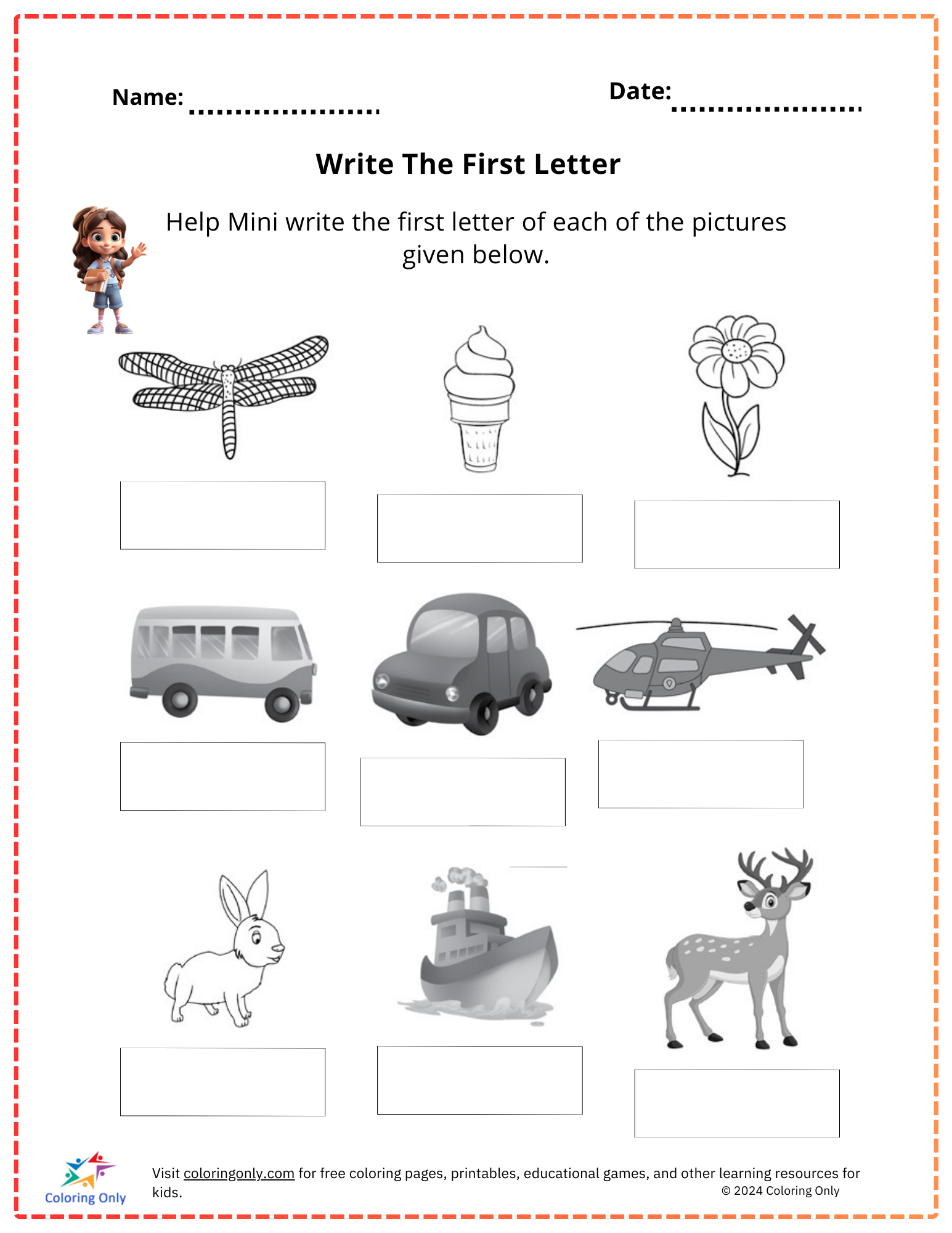 Write The First Letter Free Printable Worksheet