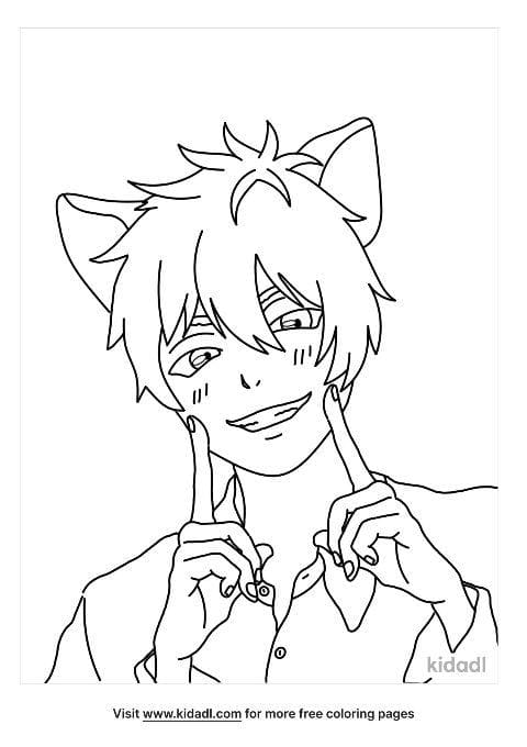 Anime Cat Boy Coloring Page - Free Printable Coloring Pages for Kids