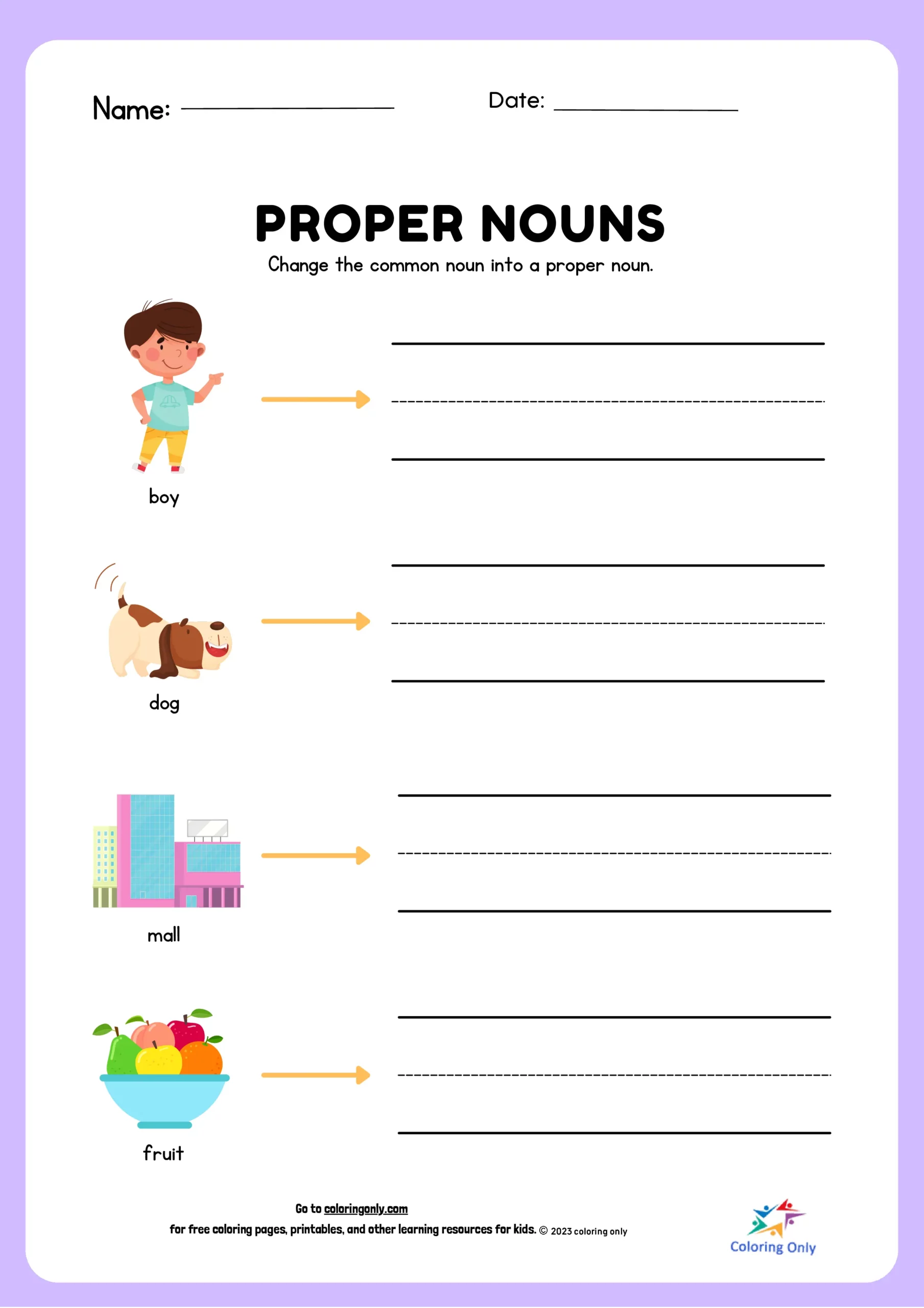 Proper Nouns Coloring Pages