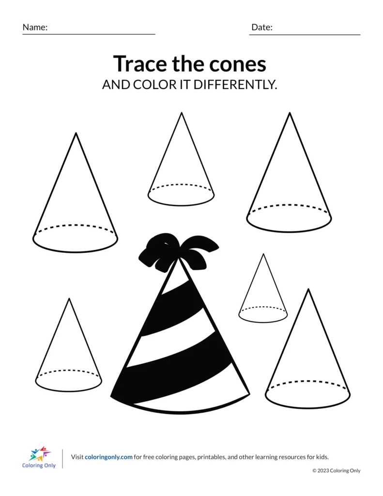 Cone Tracing And Coloring Exercise Coloring Page - Free Printable 