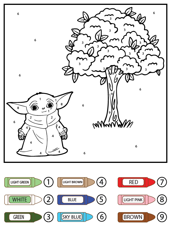 Baby Yoda and Tree Color by Number - Coloring Pages