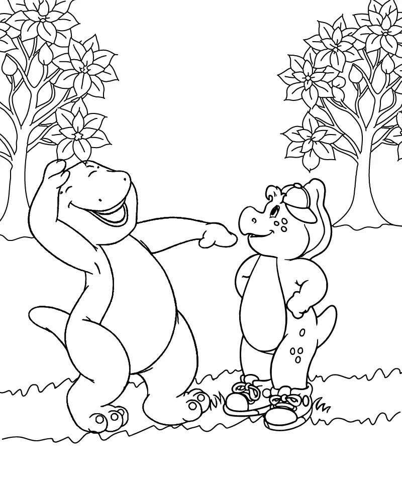 Barney and BJ Coloring Page