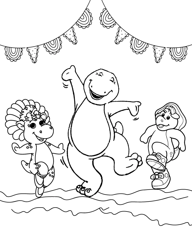 Barney Dancing with Friends Coloring Page