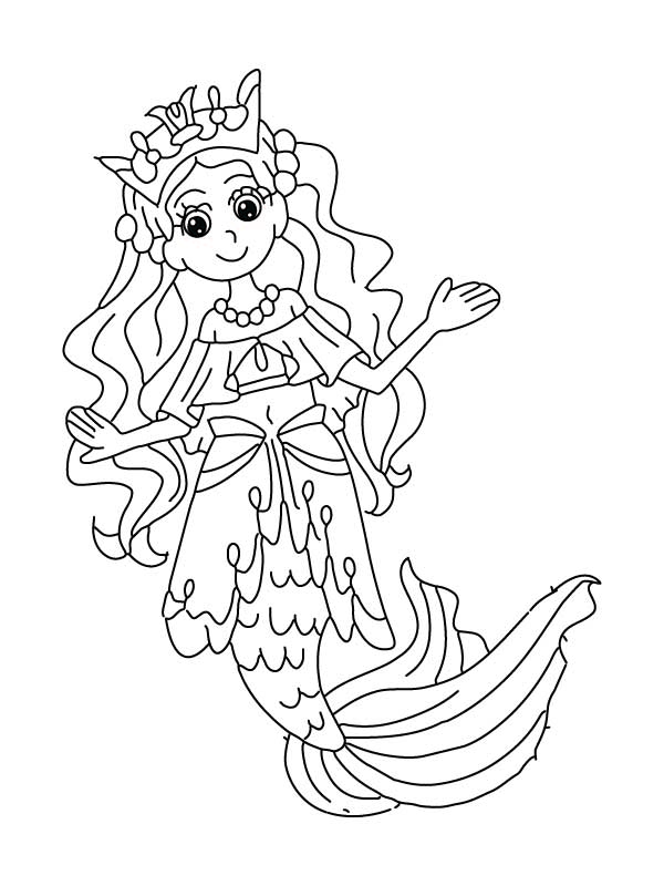 Beauty Queen Mermaid Coloring Page - Free Printable Coloring Pages for Kids