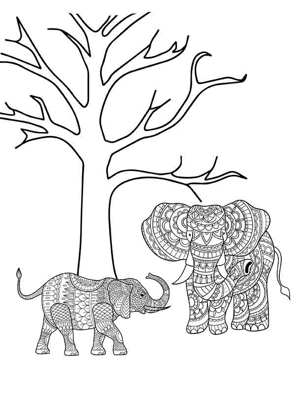 Big and Small Elephants Mandala Coloring Page - Free Printable Coloring ...