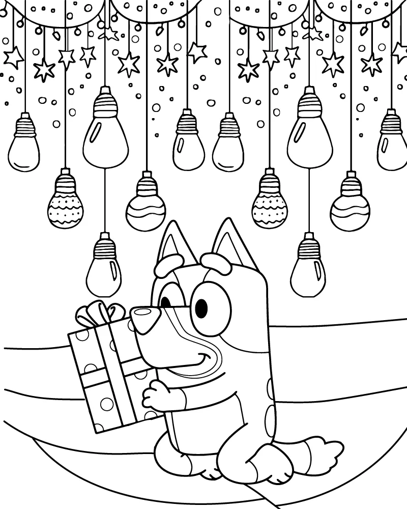 Bluey and Bingo Christmas Coloring Page