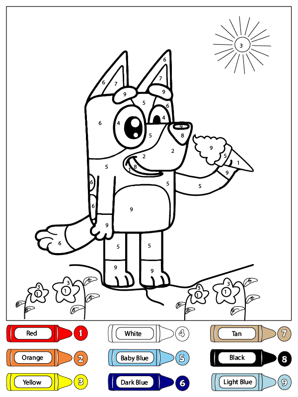 Bluey Eating Ice Cream Color by Number - Coloring Pages