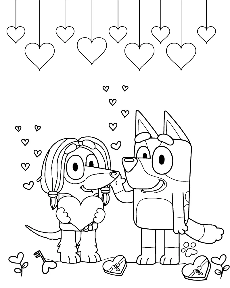 Bluey Valentines Gift Coloring Page