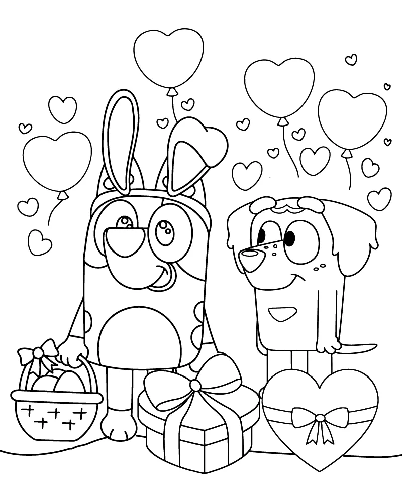 Bluey Valentines Gift Coloring Page