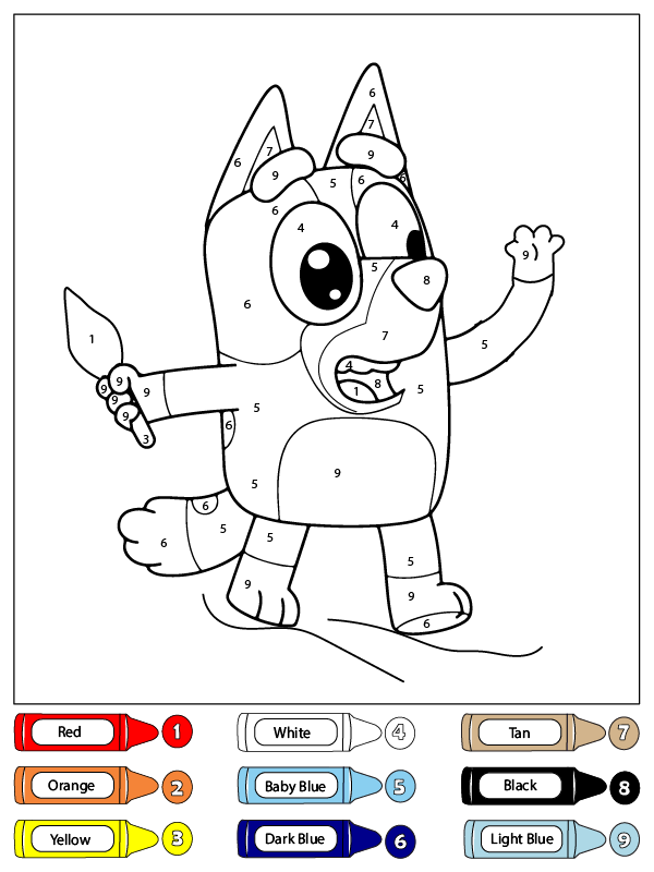 Bluey Walking Color by Number Bluey Walking Color by Number