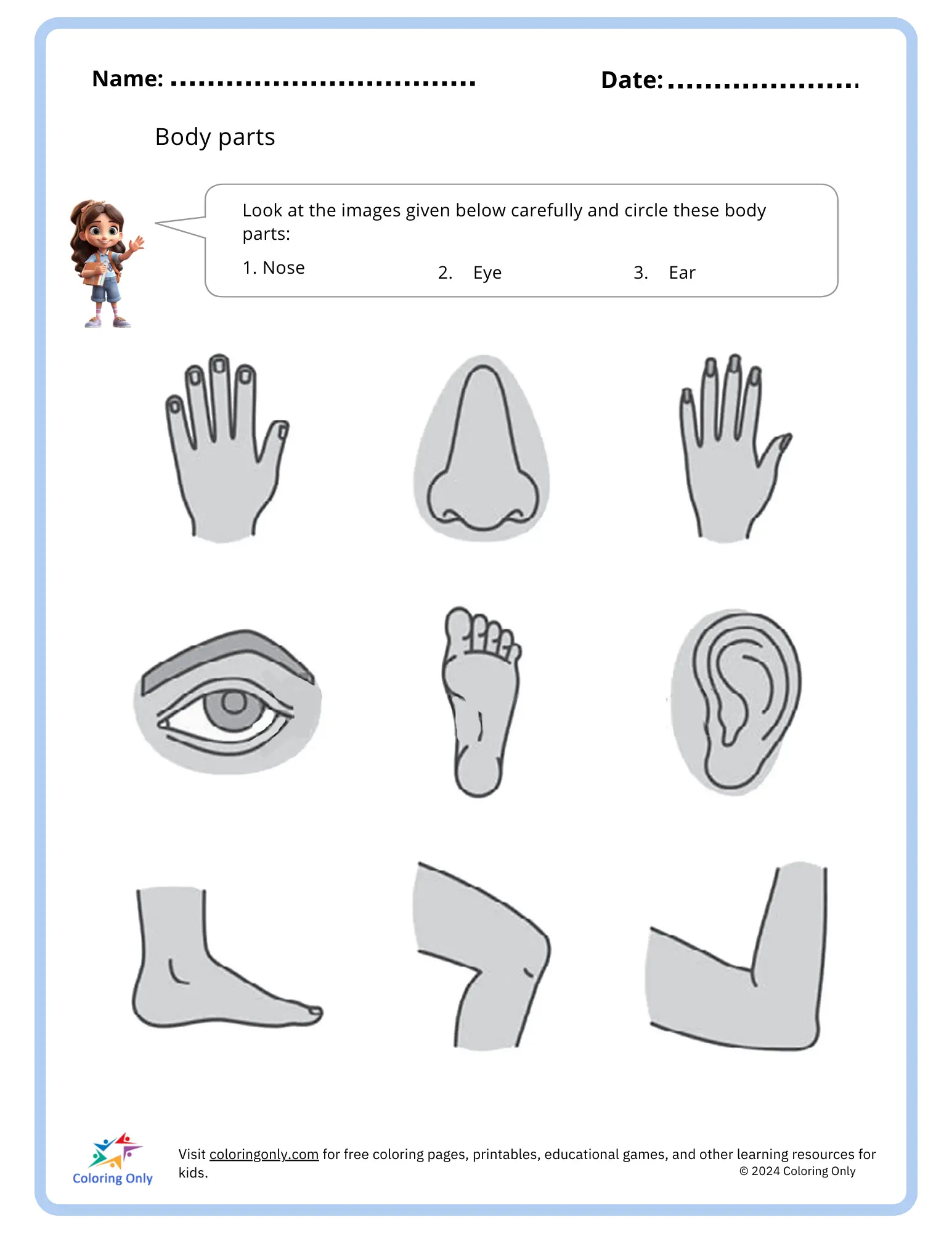 Body Parts Free Printable Worksheet Body Parts Free Printable Worksheet