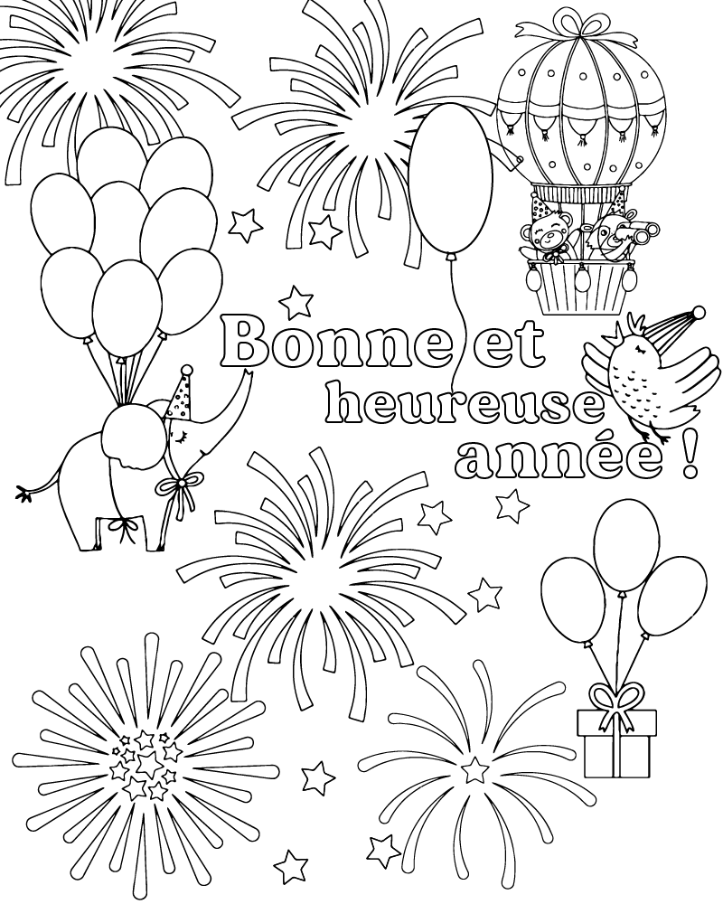 Bonne et Heureuse Année 2025 Coloring Page