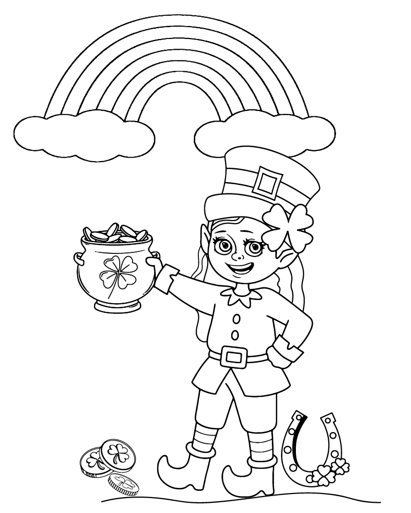 Shamrock, Gold & Girl Leprechaun Coloring Page - Free Printable ...