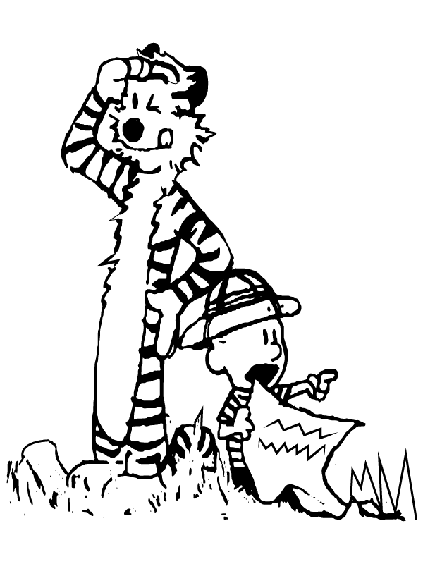 Calvin And Hobbes With Map Coloring Page Free Printable Coloring