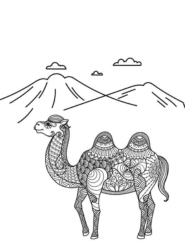 Camel mandala and mountains coloring page free printable coloring