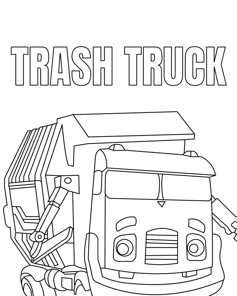 Cartoon Trash Truck Coloring Sheet for Kids