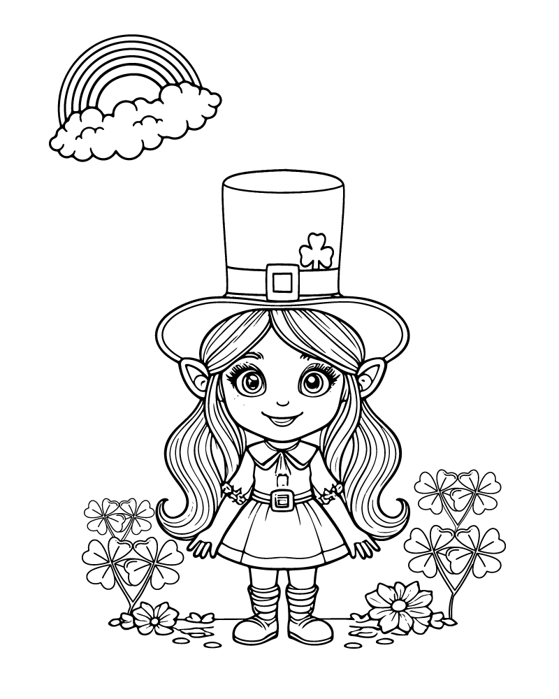 Cheerful Little Girl Leprechaun Coloring Page - Free Printable Coloring ...