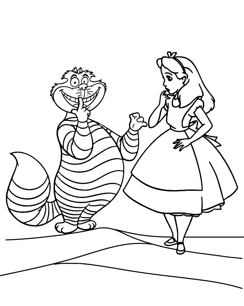 Alice In Wonderland Cheshire Cat Coloring Page