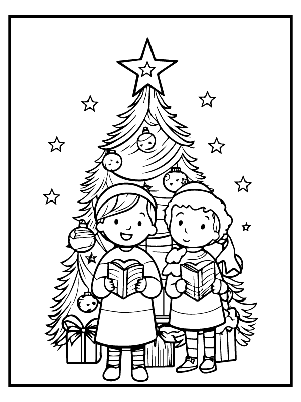 Christmas Card with Two Children Coloring Page - Free Printable ...