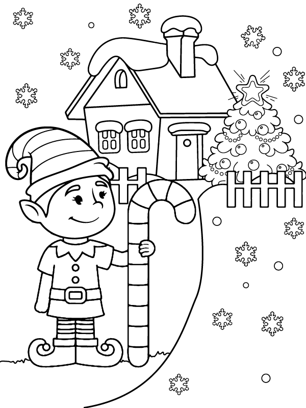 Christmas Cute Elf Coloring Page - Free Printable Coloring Pages for Kids