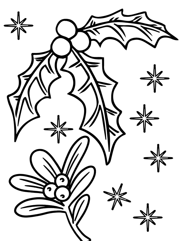 Christmas Mistletoe And Candles Coloring Page - Free Printable Coloring ...