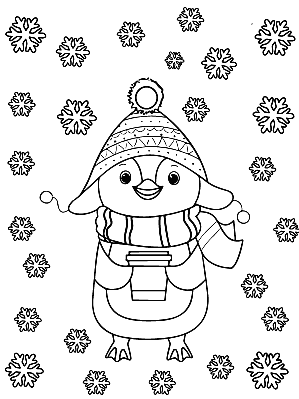 Christmas Penguin with Star Elements Coloring Page - Free Printable ...