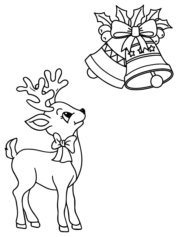 Christmas reindeer and Bell Coloring Page - Free Printable Coloring ...